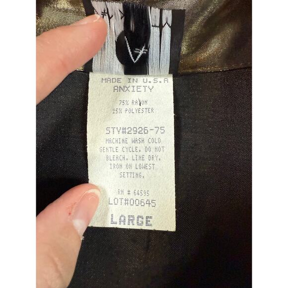 Vintage 90’s “Anxiety” Metallic Gold Iridescent Fitted Ladies Button-Down Blouse - Picture 4 of 5